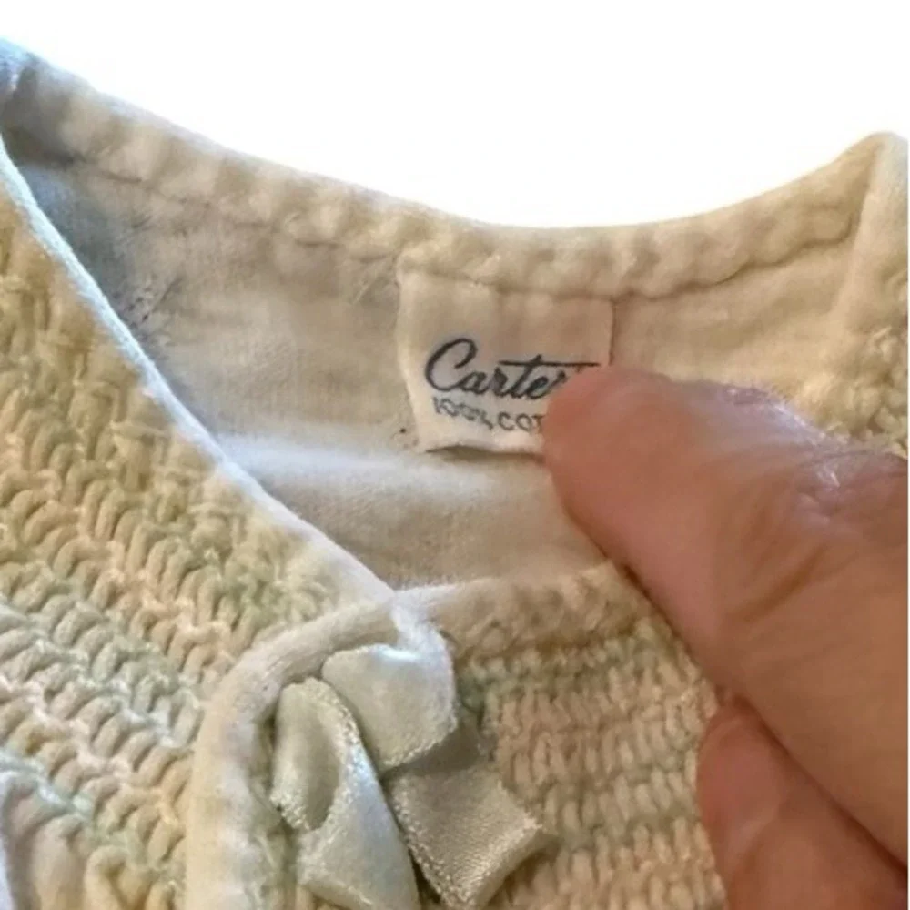 2 Vintage Carter's Shirt Jacket Girls 0-6 Months White Blue Bow Cotton 50's